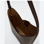 ZARA brown tote bag asymmetric detail leather shoulder bag purse suede interior Photo 3