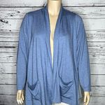 LOGO By Lori Goldstein LOGO Lounge Sz 2X Blue - Swiss Dot Chiffon Trim Open Front Knit Cardigan Jacket Photo 0