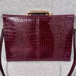 Vintage Burgundy Crocodile Print Leather Briefcase Bag Velvet Interior Photo 3
