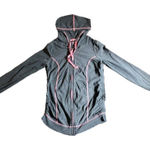 Motherhood Maternity  Gray Pink Hoodie Zip Up Ruching Side Jacket Medium Photo 0