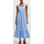 Boss Midi Dress Blue Stretch Twill Wide Crossover Straps Ruffle Skirt size 10 Photo 2