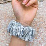 CHUBBY Scrunchie Baby Blue Silver Metallic Floral Thick Scrunchie Hair Tie Hair Accessories Photo 3