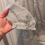 Loft  Women's Blouse Top L‎ White Black Square Dot Tie Neck Long Sleeve Career Photo 3