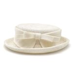 Vintage 1950s Cream Straw Sailor Hat Antique Ivory Boater Skimmer W Bow Detail Photo 7