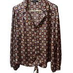 Eclair Patterned Silk Button Blouse LARGE Blue Photo 0