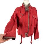 Free People  Flight Line Oversized Military Red Bomber Jacket Size XS Embroidered Photo 3