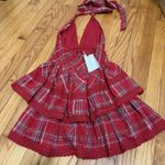 Love Shack Fancy  NWT Deanna Halter Dress in Cherry Red Tartan Plaid Size XS Photo 4