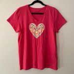 Life is Good Hot Pink Crusher Tee Tropical Heart V-Neck Women's size Large Photo 0