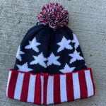 USA Unisex Knitted Stocking Hat Skull Cap Pom Pom Retro One Size Stars Patriotic Blue Photo 2