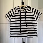 Maeve  Anthropologie Boxy Striped Short-Sleeve Hoodie black white Photo 2