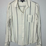 Sanctuary  Women's Ivory and Navy Striped Button-Down Shirt Size L Photo 0