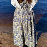 Natural Life Cotton Boho Cottagecore Earth Tone Blue Cream Midi Dress Medium Photo 0