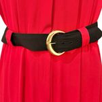 Vintage 80s Red Black Collared Belted Pleated Shoulder Pads Midi Dress size M Size M Photo 6