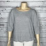 Adrienne Vittadini Size 3X Navy Blue & White Stripe 100% Linen Button Back Top Photo 0