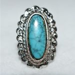 Vintage Southwesten Turquoise Silver Tone Adjustable Size Solid Weight Ring Photo 1