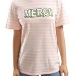 NWT KULE Womens XS Pink White Striped Merci Print Crew Neck T Photo 0