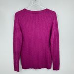 Ann Taylor LOFT sweater L pullover V neck cable knit rabbit hair blend fuchsia Photo 2