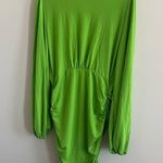 SheIn Bright Green Ruched Long Sleeve Deep V Dress Photo 3