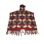 American Eagle  Aztec Southwestern Hooded Fringe Open Front Poncho Cape‎ Medium Photo 4