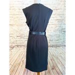 Calvin Klein Fit and Flare Black Midi Dress Leather Belt Cap Sleeves Women’s 6 Photo 2