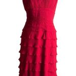 Tadashi Shoji Red Silk Chiffon Ruffle Skirt Halter Sheath Cocktail Dress Medium Photo 0