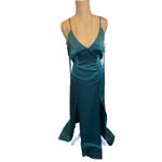 Capulet Emerald Green Satin Slip Maxi Dress Spaghetti Straps Double Slit Size S Photo 2