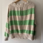 Free People Cassidy Off the Shoulder Pullover Sweater Green Stripe Relaxed Photo 4