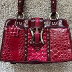 M.C. GENUINE LEATHER RED HANDBAG PURSE SHOULDER FAUX CROC SNAKE Photo 2
