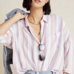 Anthropologie Pilcro The Bo Boyfriend Oversized Stripe Casual Button Down Shirt Size XS/S Photo 0