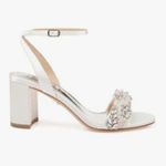 Badgley Mischka Satin Embellished Soft White Tellisa Heels Size 5.5 Photo 1