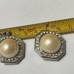 Nina Ricci Faux Pearl Silver Tone Rhinestone Clip On Earrings Signed Photo 2