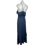H&M Navy Blue Chiffon Sleeveless Halter Tiered Frilly Party Wedding Maxi Dress 8 Photo 2