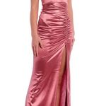 Honey and Rosie Spaghetti-Strap V-Neck Ruched Slit Silky Long Dress Photo 3
