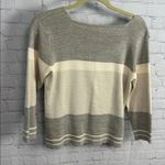 Clio Petites silk blend color block boat neck pullover sweater size Petite large Tan Photo 4