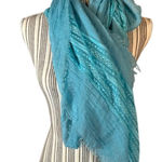Blue Fringe Long Winter Stylish Scarf Women Sz 90X26 Photo 0