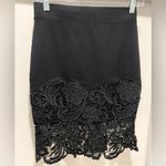 Haute Monde  Black Lace Trim Mid-Length Knee-Length Bodycon Fitted Skirt - S Photo 4