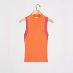 Anthropologie Current Air x Ribbed Mock Neck Sweater Tank Orange & Pink Small Photo 1