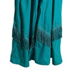 Vintage Teal Blue Western Boho Fringed Studded Long Sleeve Maxi Shirt Dress M Size M Photo 4