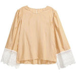 H&M size 10 mustard yellow striped top with bell sleeves wide lace cuffs Photo 0