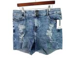 True Craft  Denim Shorts High-Rise‎ Distressed Blue Wash Plus Size 18W Photo 1
