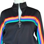 Urban Outfitters Minga London Rainbow Striped Crop 1/4 Zip Black Top Sz S Photo 0