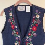 Erika Vintage  Petites Boho Embroidered Floral Sweater Vest Navy Blue PM Photo 1