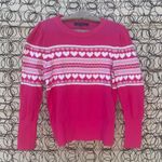 Tommy Hilfiger  80s Style Hot Pink Puff Sleeve Heart Sweater Long Sleeve - Small Photo 1