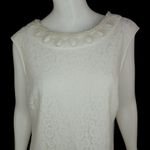 Studio One Womens 18 Ivory Lace Overlay Midi Dress Pearl Neckline Sleeveless Photo 7