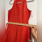 Bloomingdales Vintage Coral Linen Button Front Belted Dress Sz. 10 Orange Photo 4