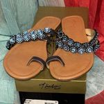 Thalia Sodi  Tan and Blue Sandals with Intricate Design Photo 0