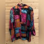 Chico's Chico’s Size 2/Large Colorful Patchwork Silk Rayon Button Front Collared Shirt Photo 8