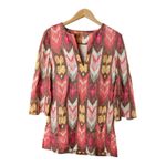 Tory Burch ‎ Tunic Top Dress Ikat Geometric Print 3/4 Sleeve Colorful Linen 10 Photo 4