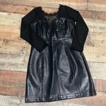 Free People  | Women's Black Faux Leather Lace Sweetheart Colleen Mini Dress Sz S Photo 2