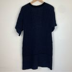 Chloé Chloe navy blue & black textured sweater dress with chenille tie at neck. Small Photo 4